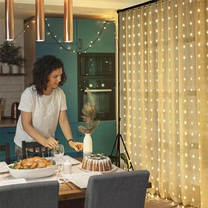 echosari 20Ft x 10Ft Large Curtain Lights Plug in Warm White & Multicolor