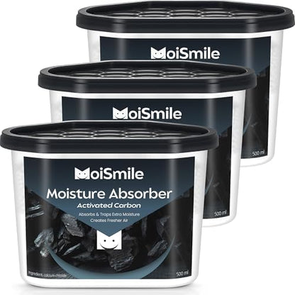 Moisture Absorbers with Activated Charcoal, Humidity Control & Air Deodorizing Preparations for Closet, Bathroom, Basement, Car & RV, 3 Pack