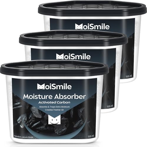 Moisture Absorbers with Activated Charcoal, Humidity Control & Air Deodorizing Preparations for Closet, Bathroom, Basement, Car & RV, 3 Pack