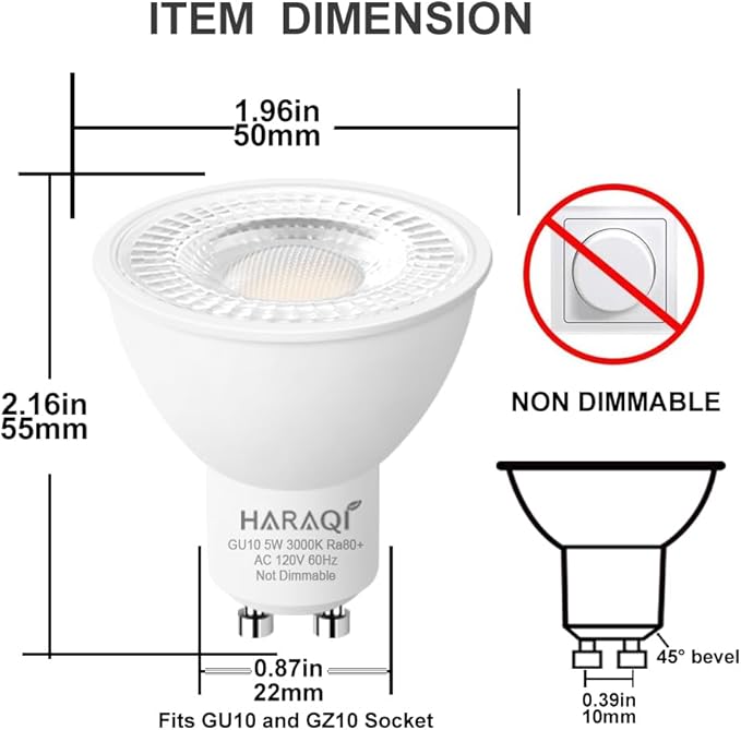 haraqi 6 Pack GU10 120V 5W LED Bulb, 400LM 3000K Soft Warm Light, 50W Equivalent Reflector Flood Replacement Light Bulbs for Kitchen Hood, Ceiling Fan, Table Lamps