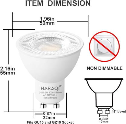 haraqi 6 Pack GU10 120V 5W LED Bulb, 400LM 3000K Soft Warm Light, 50W Equivalent Reflector Flood Replacement Light Bulbs for Kitchen Hood, Ceiling Fan, Table Lamps