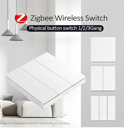 Wifi Smart Wall Switch Press Key Compatible Compatible with Alexa,Google Assistant,No Neutral line Needed and Neutral line Needed Dual Mode,EU,10A (2 Keys)