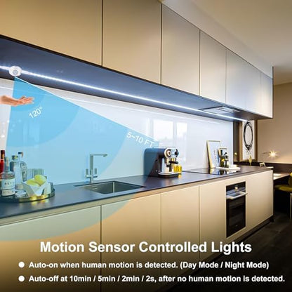 Motion Sensor Under Cabinet Lights, Plug in, Seamlessly Linkable, 6 Pcs 12 Inch Under Counter Lighting Bars for Kitchen, Closet, Gun Safe, Shelf, Display Case, LED 5000k Daylight