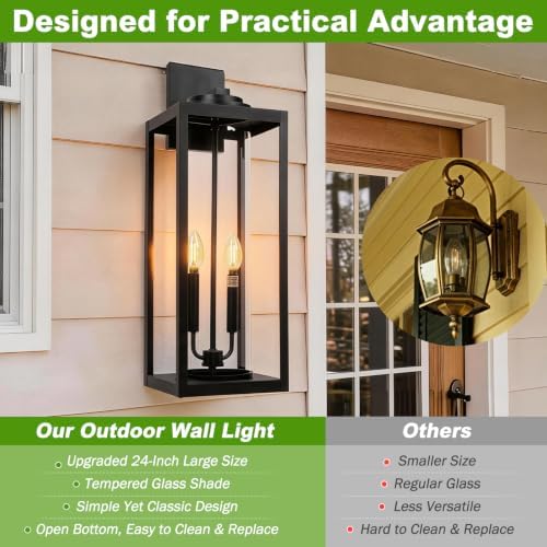 FILIYANO Large 24 Inch Outdoor Wall Light Fixtures, Black, 2-Pack