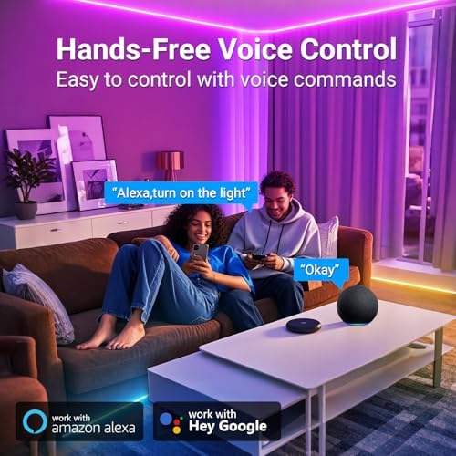 hyrion Alexa LED Strip Lights for Bedroom 50ft, Smart Wireless RGB