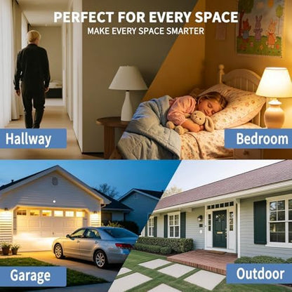 NineLeaf Motion Sensor Outlet, Wireless Motion Activated Plug with Timer & Light Sensor, 262 ft Range, 15A/1500W, Auto On/Off for Lights, Bathroom Fan, Garage, Hallway(1Sensor 5Plugs)