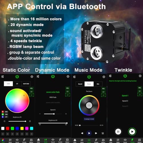 AZIMOM Updated Dual Color 50W Twinkle Fiber Optic Starlight Kits 1800pcs*0.03in*16.4ft Fiber Strands Sound Activated Bluetooth/APP Remote Control Theater Ceiling Home Shop Lobby Roof Decor