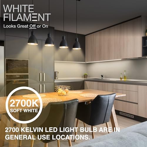 Sylvania A19 Clear LED White Filament Bulb, 6.5W, Dimmable, 800 LMS, Medium Base, 2700K, Soft White - 6 Pack (42640)
