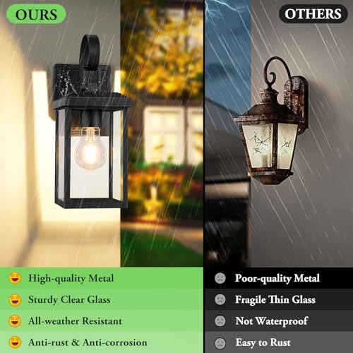 BesLowe 2-Pack Outdoor Wall Light Fixtures, Modern Porch Sconces, Black