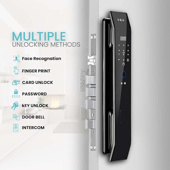 Smart Door Lock with 3D Face Recognition & Camera, Video Doorbell with Intercom, Fingerprint Keyless Entry, Password, IC Card, Key, Alexa Compatible, Tuya App Control, Smart Home Front Door Security