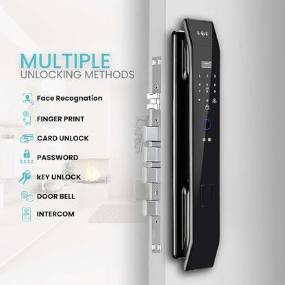Smart Door Lock with 3D Face Recognition & Camera, Video Doorbell with Intercom, Fingerprint Keyless Entry, Password, IC Card, Key, Alexa Compatible, Tuya App Control, Smart Home Front Door Security