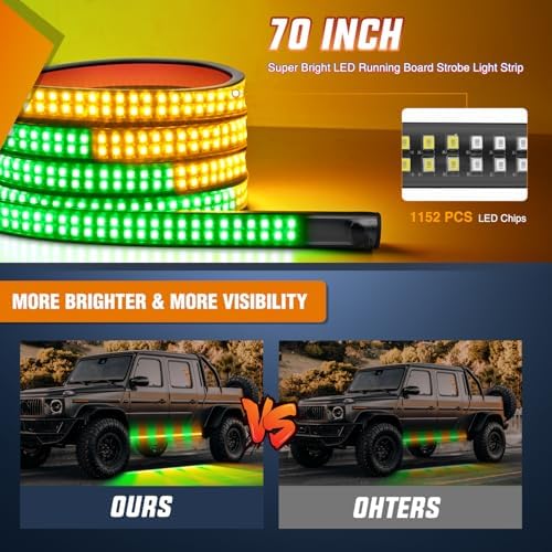 Nilight 2PCS 70 Inch Running Board LED Lights Strip Amber Green for Truck