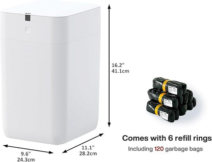 Airdeer Automatic Trash Can, 4 Gallon Self Sealing and Self-Changing Smart Trash Can, Motion Sensor, Touchless Garbage can with lid for Kitchen Bathroom Bedroom Office, 6 Refill Rings(A1, White)