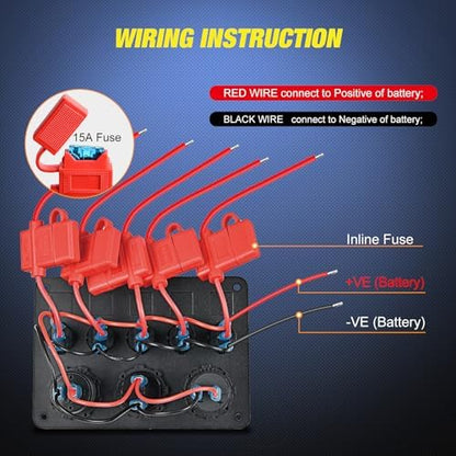 Nilight 5 Gang Multi Function Switch Panel Waterproof Pre-Wired