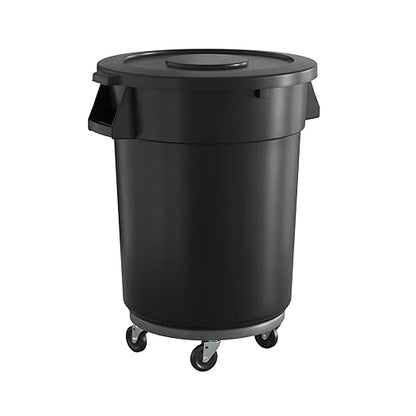 32 Gallon Black Round Commercial Trash Can with Lid and Dolly, Heavy-Duty Food Grade NSF Certified, Perfect for Restaurant, Office, School, Garage, Backyard, Workshop, Warehouse