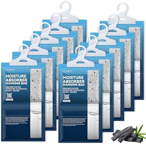 Moisture Absorbers Packets 10 Pack, Dehumidifier Bags for Closet, Unscented Hanging Humidity Absorber with Activated Charcoal in Wardrobes, Bedrooms, Bathrooms