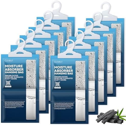 Moisture Absorbers Packets 10 Pack, Dehumidifier Bags for Closet, Unscented Hanging Humidity Absorber with Activated Charcoal in Wardrobes, Bedrooms, Bathrooms
