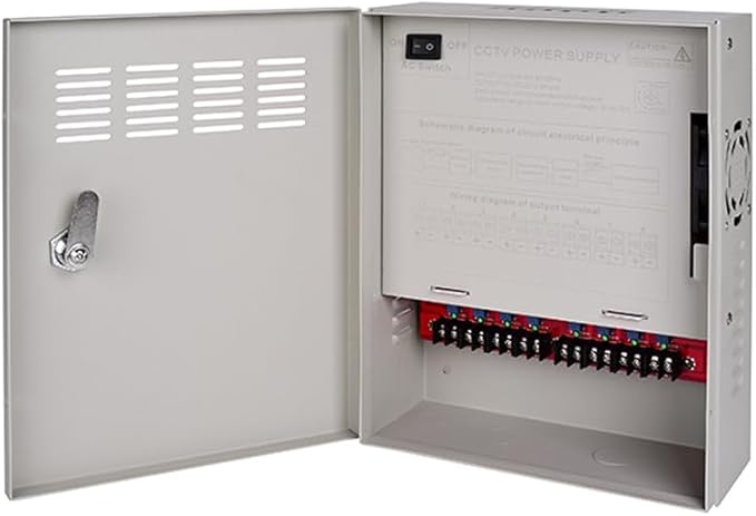 4K CCTV Power Supply 8 Channel Adjustable DC11V ~DC15V 16 Amp Output Reset Fuse with Anti-Ripple and Anti-EMI Interference Circurt Designed for 4K IP/CCTV Security Cameras System