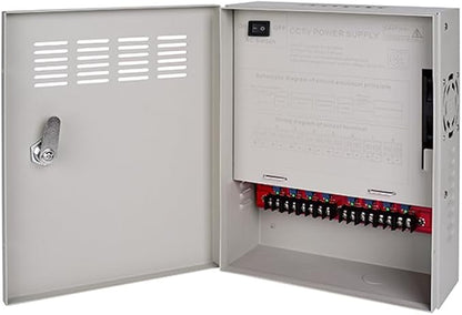 4K CCTV Power Supply 8 Channel Adjustable DC11V ~DC15V 16 Amp Output Reset Fuse with Anti-Ripple and Anti-EMI Interference Circurt Designed for 4K IP/CCTV Security Cameras System