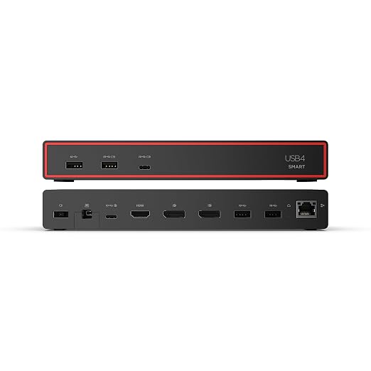 Lenovo ThinkPad USB 4 Smart Dock 5500 w/ 135W Adapter, Supports up to 4 Displays, 100W Power to Laptop, Integrated USB4 Cable, Eclipse Black