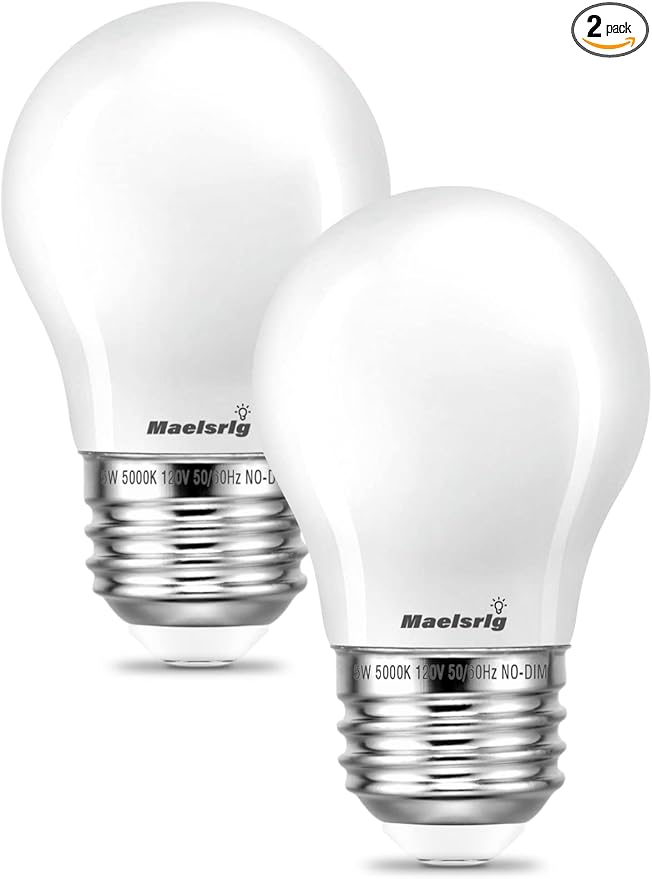 LED Appliance Bulb, 40W Equivalent, Range Hood Light Bulbs, Daylight White 5000K, 5W 500 Lumens, Non-Dimmable, E26 Base, Refrigerator Light Bulb, A15 Frosted, Pack of 2, Freezer Fridge Light Bulb
