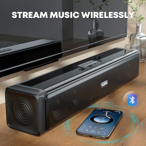 Saiyin Sound Bar,Soundbar for TV with 4 Powerful Speakers,Surround Sound System for TV,17 inch Soundbar with Bluetooth/HDMI-ARC/Optical/AUX,Wall Mountable