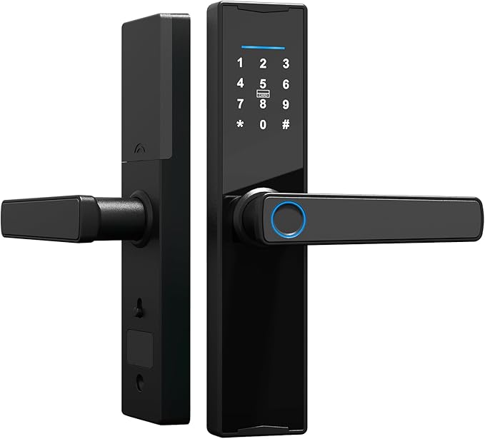 WiFi Smart Lock, Tuya Smart Fingerprint Lock, Door Lock Keypad, Door Lock with Handle Fingerprint Electronic Deadbolt, Smart Door Lock Compatible with Tuya APP for 38-55mm Thickness Home Door