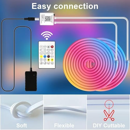 Cozylady 12M(2 Roll 6M) RGB Neon Lights LED Rope Light,40ft Waterproof Bluetooth APP Remote Control Music Sync Strip Light,24V Flexible DIY Silicone Light for Bedroom Home Indoor Outdoor Decor(40ft)