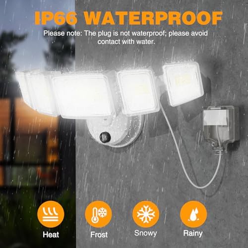Onforu 150W 15000LM Dusk to Dawn Outdoor Lighting,5 Heads Plug in Flood Lights,6500K Super Bright Automatic White Outdoor Lighting,IP66 Waterproof Hardwired LED Security Lights for Garage,Yard,Outside