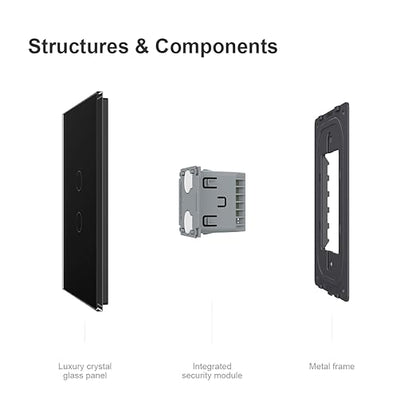 LIVOLO WiFi Touch Wall Switch for Smart Home, Compatible with Alexa & Google Home, Neutral Wire Required, 2 Gang, Tempered Glass Panel, (Black)