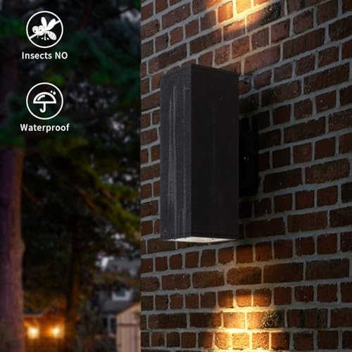 mirrea 14" Modern Outdoor Porch Light in 2 Lights, Matte Black, 2 Pack
