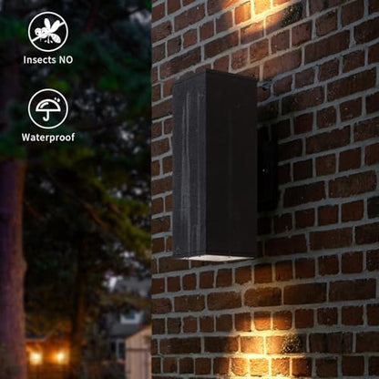 mirrea 14" Modern Outdoor Porch Light in 2 Lights, Matte Black, 2 Pack