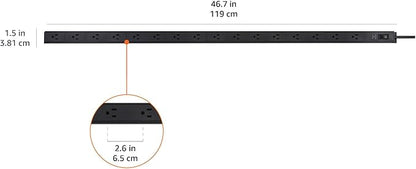 Amazon Basics Surge Protector Power Strip, 16-Outlet, Heavy Duty, Metal, 600 Joules, 6ft Extension Cord, Wide Spaced, Mountable, Black