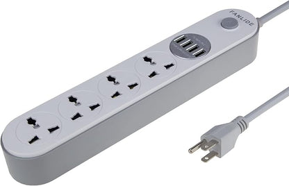 Universal Power Strip with USB Ports, FANLIDE Extension Cord with Multiple outlets, 4 Outlets 4 Smart USB, 6.5ft Power Cord, 2500W Circuit Breaker, Child Safe Door, fit for Cruise Ship, Dorm Room