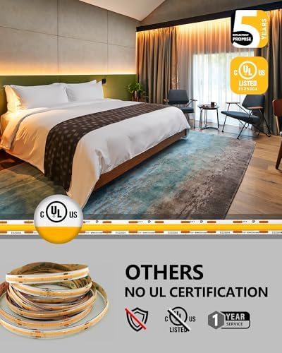 EMITEVER 24V COB LED Strip Lights 2700K,25ft 3600LEDs,UL Listed