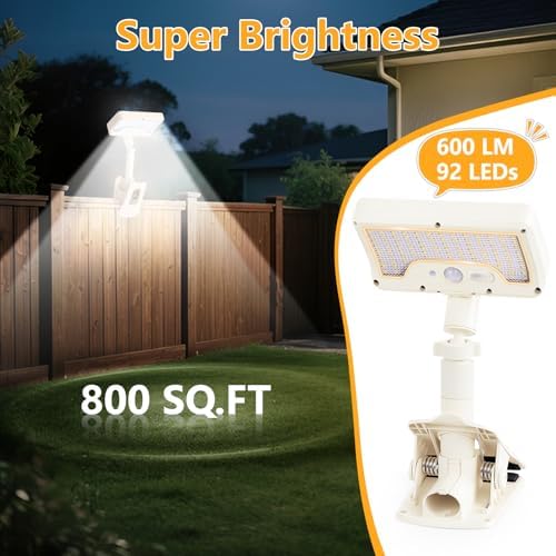 Clip On Solar Motion Lights Outdoor,360°Rotatable Fence Lights(2Pack,6000K)