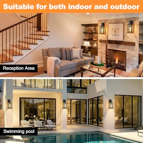 18 in Large Outdoor Light Fixture,Double Cage Square Black Outdoor Wall Lantern,Waterproof Outside Garage Lights,Exterior Porch Lights Wall Mount for Garage,Patio,Backyard,E26 Base,2 Packs