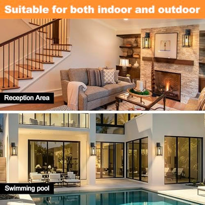 18 in Large Outdoor Light Fixture,Double Cage Square Black Outdoor Wall Lantern,Waterproof Outside Garage Lights,Exterior Porch Lights Wall Mount for Garage,Patio,Backyard,E26 Base,2 Packs