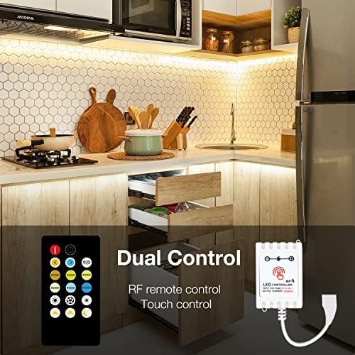DAYBETTER Under Cabinet Lighting, 6 PCS Under Cabinet Lights, Dimmable LED Strip Lights with Remote, LED Lights for Kitchen Cabinet, Counter, Shelf, 2700K-6500K Warm to Daylight White, Timing, 20 ft