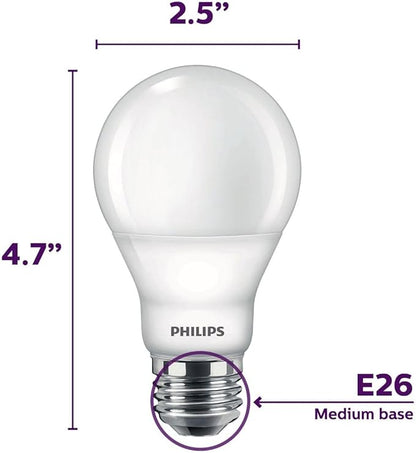 Philips LED Flicker-Free Frosted A19 Light Bulb, Dimmable Warm Glow Effect, 800 Lumen, 2700-2200K, 8.8W=60W, E26 Base, 6-Pack