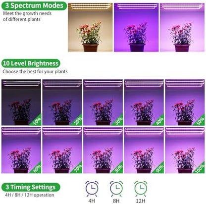 7.8'' 3 Head LED Grow Light Strips, Grow Lamps for Indoor Plants Full Spectrum, Plant Light with 4/8/12H Timer, 10 Dimmable Levels for Seedling Succulent,Best Match for Plant Shelf