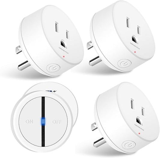 Greencycle Wireless Remote Control Outlet Plug with Switch,On Off Outlet Switch for Light,15A,Renmote Control for Indoor Lights,Lamps,Household,300ft Long Range,No Wiring,White,1SW+4Outlets