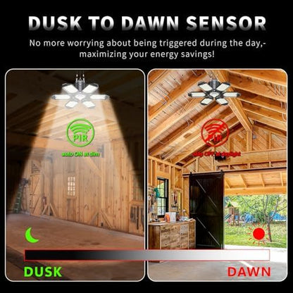Motion Sensor Garage Light, 200W 20000LM Plug in Motion Sensor Light Indoor, Shop Lights for Garage Motion Activated Deformable Panels, Dusk to Dawn Sensor Light for Basement, Workshop, Warehouse