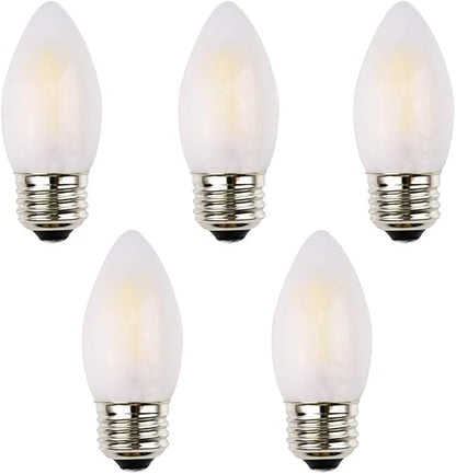 C35 2W LED Candelabra Bulb, 25W Incandescent Equivalent, Dimmable, High CRI Warm White Light 2700K, Frosted Glass Cover, E26 Medium Base, Torpedo Tip, 5 Pack