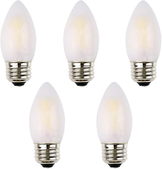 C35 2W LED Candelabra Bulb, 25W Incandescent Equivalent, Dimmable, High CRI Warm White Light 2700K, Frosted Glass Cover, E26 Medium Base, Torpedo Tip, 5 Pack