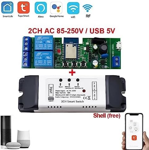 Tuya 2CH Smart WiFi RF Relay APP Remote Control Switch Module AC85-250V