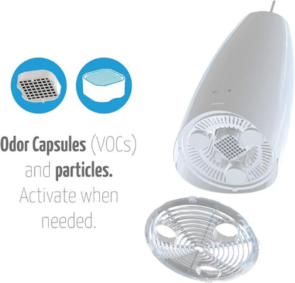 Airfree Lamp Silent Filterless Pendant Air Purifier, Dimmable light, Removes Mold, Prevents Mildew, Activable Capsules for Particles, Odors, VOCs. Remote, 450 sq ft, White