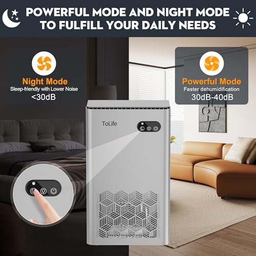 ToLife Dehumidifier, 1000 Sq Ft 95 oz Tank with Sleep Mode, Auto Shutoff