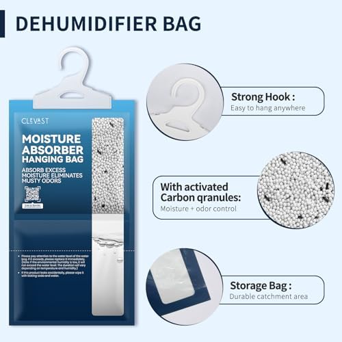 Moisture Absorbers Packets 10 Pack, Dehumidifier Bags for Closet, Unscented Hanging Humidity Absorber with Activated Charcoal in Wardrobes, Bedrooms, Bathrooms