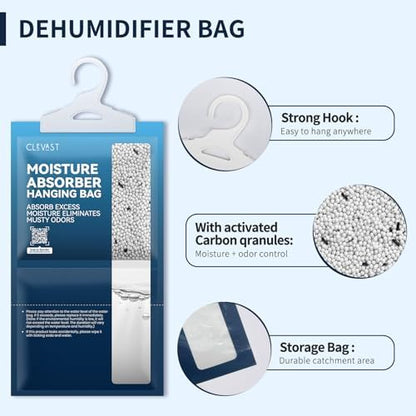 Moisture Absorbers Packets 10 Pack, Dehumidifier Bags for Closet, Unscented Hanging Humidity Absorber with Activated Charcoal in Wardrobes, Bedrooms, Bathrooms